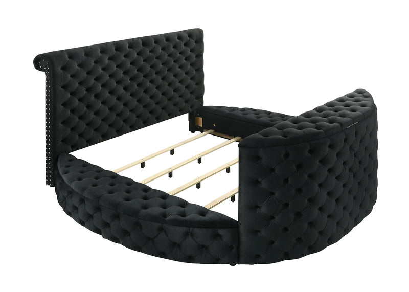 Voltare Black Queen Upholstered Fireplace Bed with TV Lift - DMV FurnitureQueen Bed