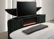 Voltare Black Queen Upholstered Fireplace Bed with TV Lift - DMV FurnitureQueen Bed