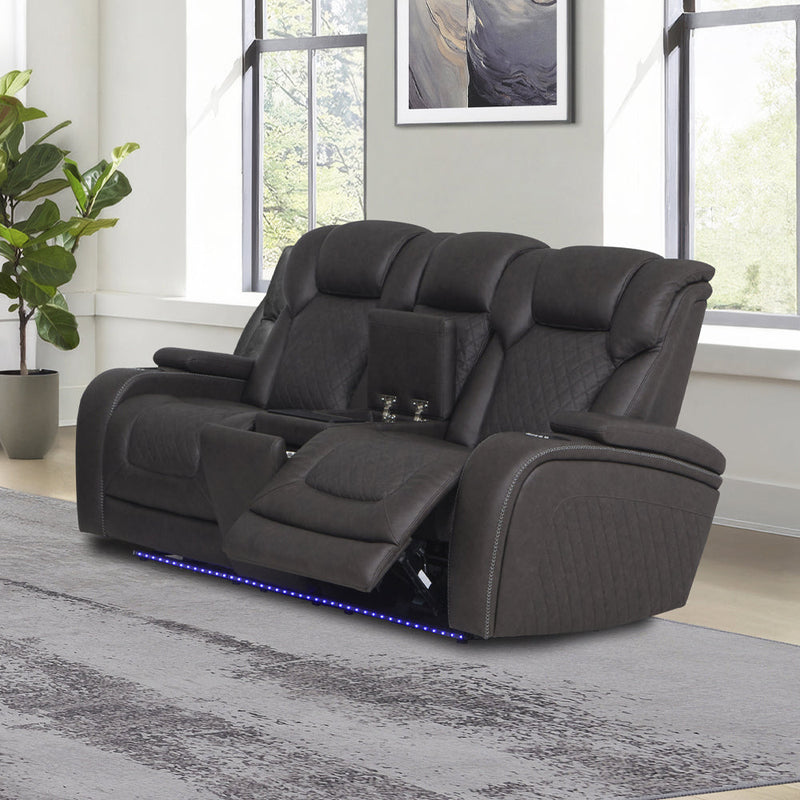 Wendell Power Motion Loveseat w/Console, Wireless Charger, Storage, USB & LED - LV06221