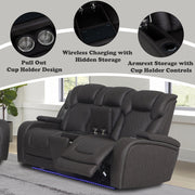 Wendell Power Motion Loveseat w/Console, Wireless Charger, Storage, USB & LED - LV06221