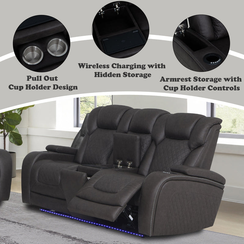 Wendell Power Motion Loveseat w/Console, Wireless Charger, Storage, USB & LED - LV06221