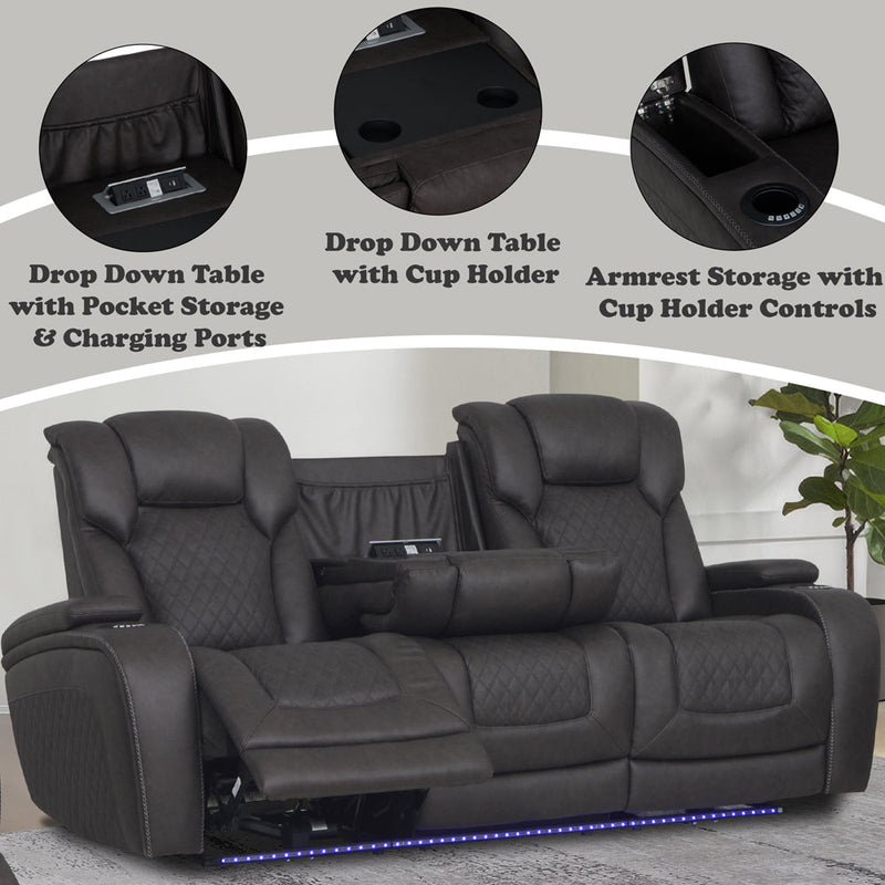 Wendell Power Motion Sofa w/Dropdown Table, Storage, USB & LED - LV06220