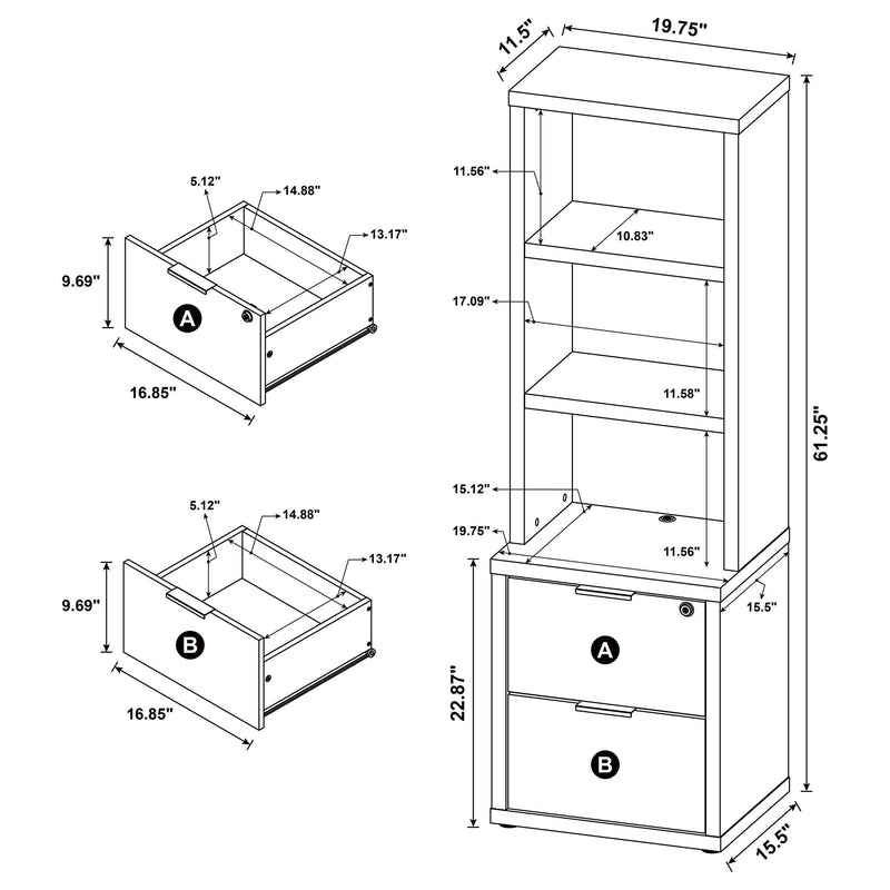 Westpark 3-shelf Bookcase USB and Lockable Drawer Dark Pine - 802713
