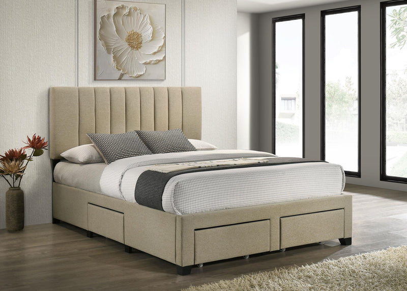 Wheatland 4-drawer Upholstered Queen Storage Bed Light Brown - 316010Q