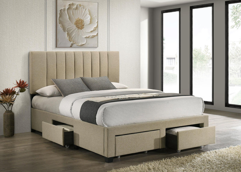 Wheatland 4-drawer Upholstered Queen Storage Bed Light Brown - 316010Q