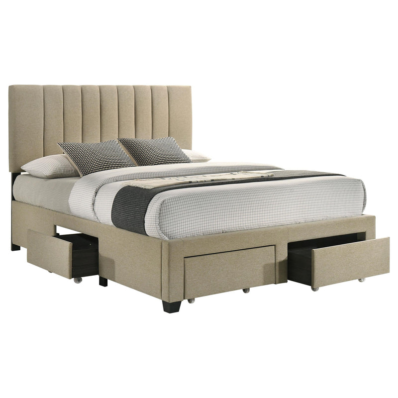Wheatland 4-drawer Upholstered Queen Storage Bed Light Brown - 316010Q