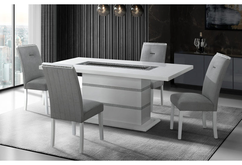 Monaco White Dining Table + 6 Monaco Dining Chair - MONACO-WHITE-DT+MONACO-DC-GRY/WHT-N 7PC