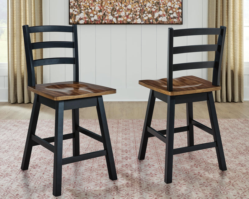 Wildenauer Brown/Black Counter Height Swivel Barstool, Set of 2 - D634-224
