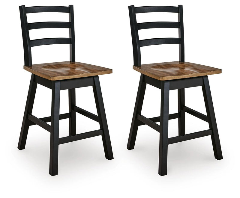 Wildenauer Brown/Black Counter Height Swivel Barstool, Set of 2 - D634-224