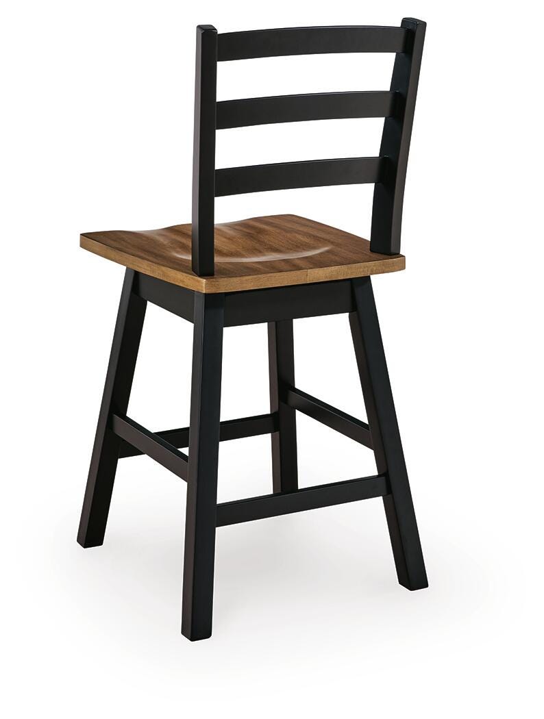 Wildenauer Brown/Black Counter Height Swivel Barstool, Set of 2 - D634-224