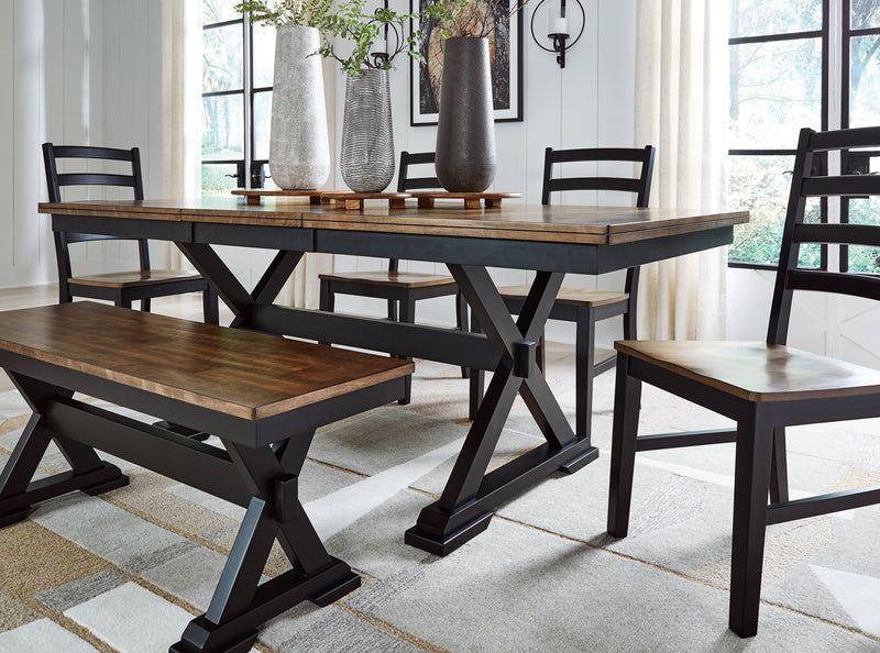 Wildenauer Dining Table and 6 Chairs and Bench in Brown/Black from Ashley - DMV Furniture