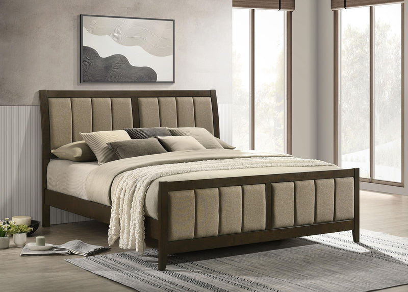 Wilkes 51-inch Upholstered Eastern King Bed Dark Cocoa - 224421KE
