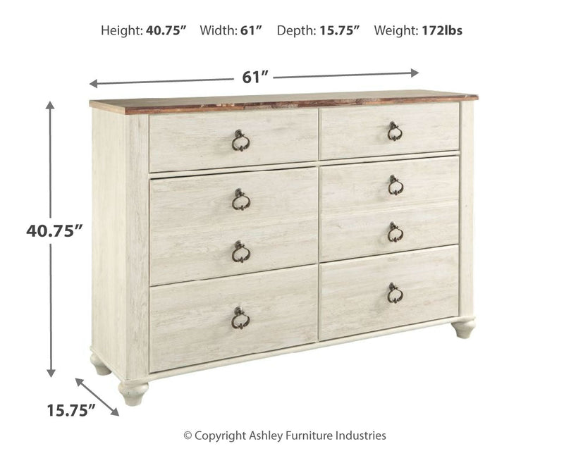 Willowton California King Panel Bed with Dresser in Whitewash from Ashley - DMV Furniture