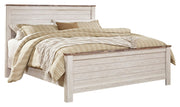 Willowton California King Panel Bed with Mirrored Dresser and 2 Nightstands in Whitewash - PKG007623