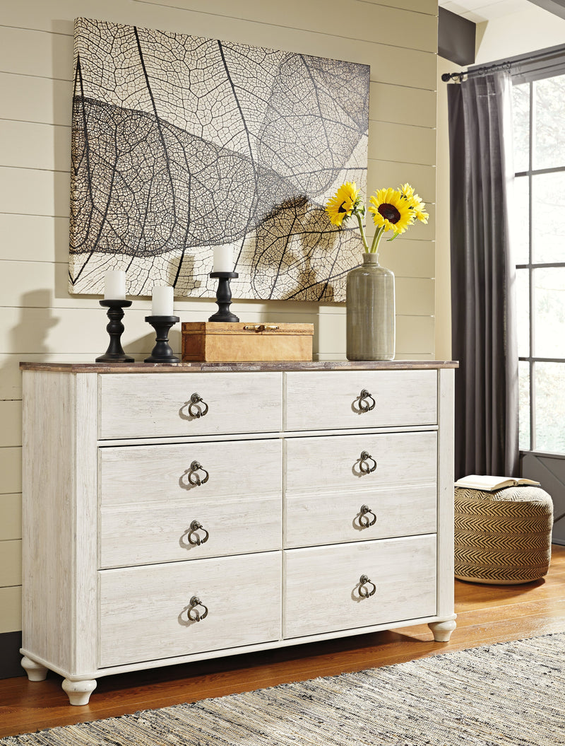 Willowton King/California King Panel Headboard Bed with Dresser in Whitewash from Ashley - DMV Furniture
