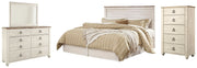 Willowton King/California King Panel Headboard Bed with Mirrored Dresser and Chest in Whitewash from Ashley - DMV Furniture