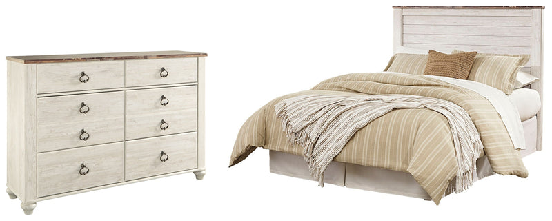 Willowton Queen/Full Panel Headboard Bed with Dresser in Whitewash from Ashley - DMV Furniture