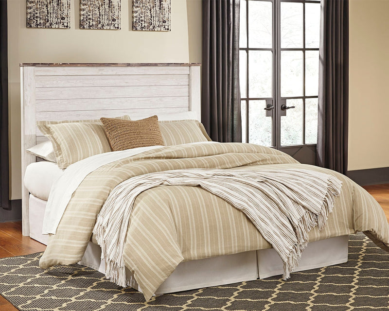 Willowton Queen/Full Panel Headboard Bed with Dresser in Whitewash from Ashley - DMV Furniture