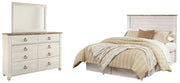 Willowton Queen/Full Panel Headboard Bed with Mirrored Dresser in Whitewash from Ashley - DMV Furniture