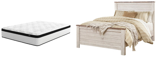 Willowton Queen Panel Bed with Mattress in Whitewash from Ashley - DMV Furniture
