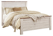 Willowton Queen Panel Bed with Mirrored Dresser and 2 Nightstands in Whitewash - PKG004367