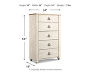 Willowton Queen Panel Bed with Mirrored Dresser, Chest and Nightstand in Whitewash - PKG004434