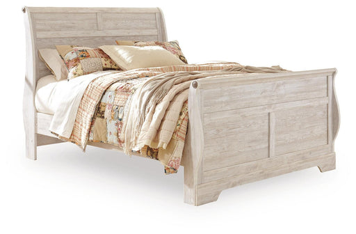 Willowton Queen Sleigh Bed with Dresser in Whitewash - PKG004287