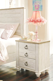 Willowton Twin Panel Headboard Bed with Mirrored Dresser, Chest and Nightstand in Whitewash from Ashley - DMV Furniture