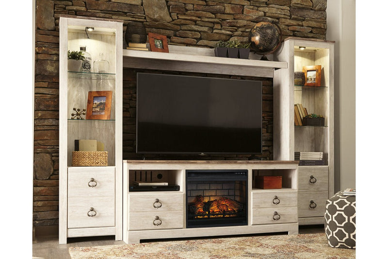 Willowton Whitewash 4 - Piece Entertainment Center with Electric Fireplace - DMV FurnitureEntertainment Center