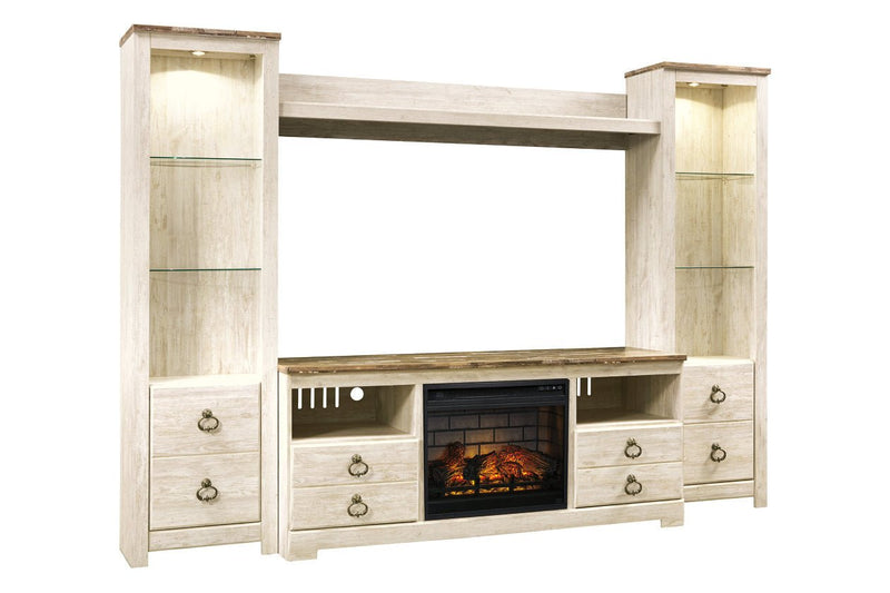 Willowton Whitewash 4 - Piece Entertainment Center with Electric Fireplace - DMV FurnitureEntertainment Center