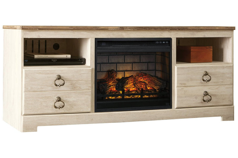 Willowton Whitewash 64" TV Stand with Electric Fireplace - DMV FurnitureTV Stand