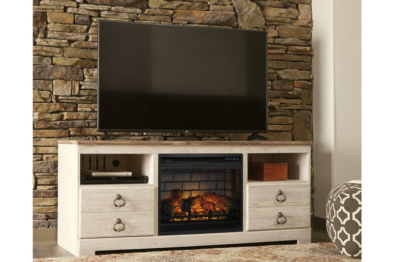 Willowton Whitewash 64" TV Stand with Electric Fireplace - DMV FurnitureTV Stand