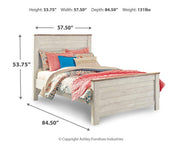 Willowton Whitewash Full Panel Bed, Dresser, Mirror, 2 Chests and nightstand - B267B40