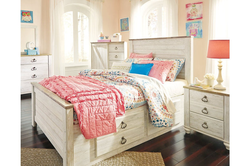 Willowton Whitewash Full Panel Bed with 2 Storage Drawers - DMV FurnitureFull Bed