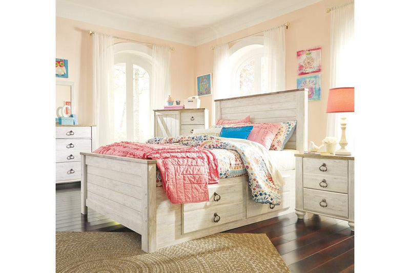 Willowton Whitewash Full Panel Bed with 2 Storage Drawers - DMV FurnitureFull Bed