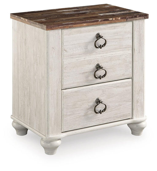Willowton Whitewash Full Panel Bed with Storage and Nightstand - B267B66