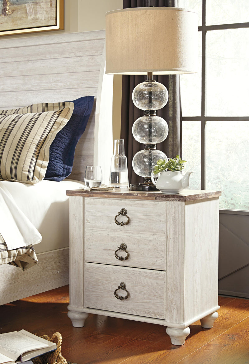 Willowton Whitewash Full Panel Bed with Storage and Nightstand - B267B66