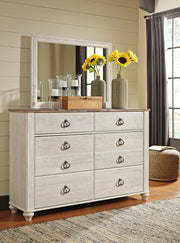 Willowton Whitewash Full Panel Bed with storage, Dresser, Mirror, Chest and Nightstand - B267B12