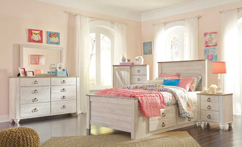 Willowton Whitewash Full Under Bed Storage Platform Bed - DMV FurnitureFull Bed
