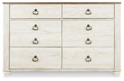 Willowton Whitewash King Sleigh Bed, Dresser and Nightstand - B267B43