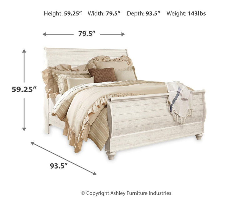 Willowton Whitewash King Sleigh Bed, Dresser and Nightstand - B267B43