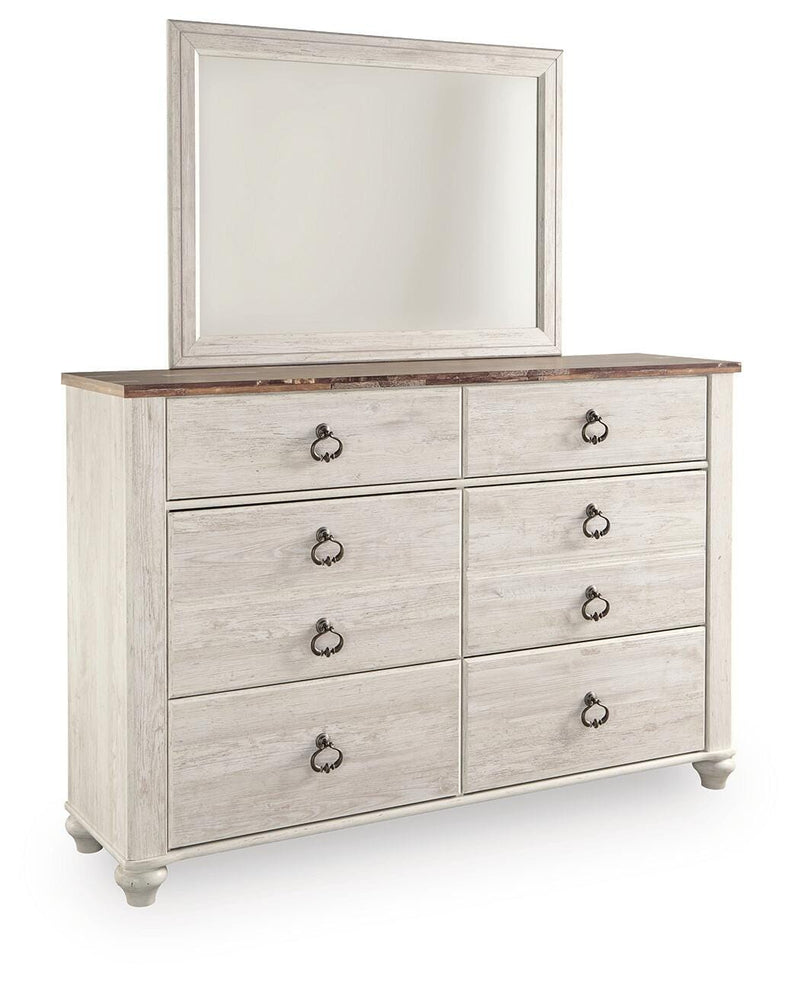 Willowton Whitewash King Sleigh Bed, Dresser, Mirror and 2 Nightstands - B267B46