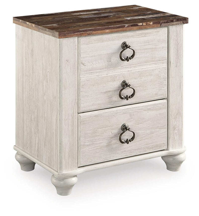 Willowton Whitewash King Sleigh Bed, Dresser, Mirror and 2 Nightstands - B267B46