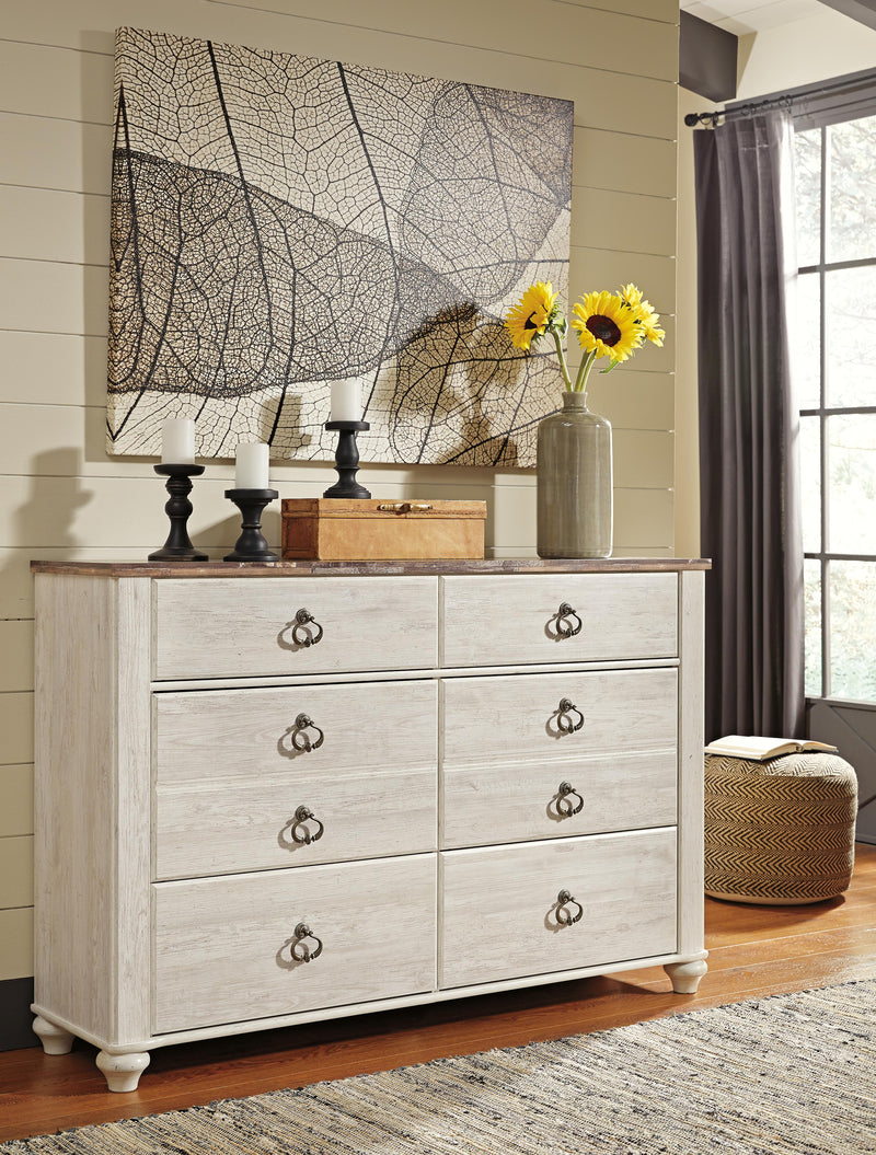 Willowton Whitewash Queen Sleigh Bed, Dresser and Chest - B267B63