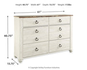 Willowton Whitewash Queen Sleigh Bed, Dresser and Chest - B267B63