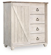 Willowton Whitewash Queen Sleigh Bed, Dresser and Chest - B267B63