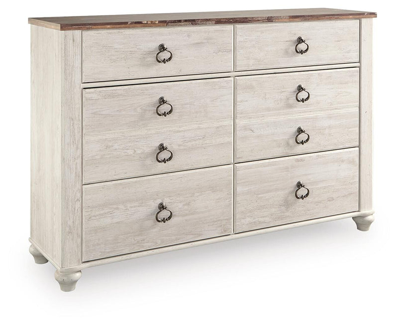 Willowton Whitewash Queen Sleigh Bed, Dresser and Nightstand - B267B59