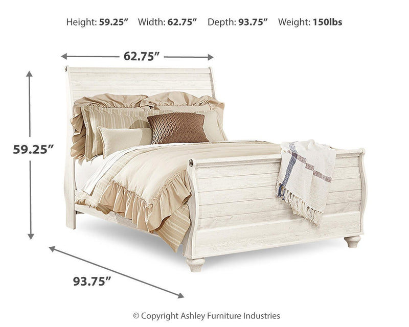 Willowton Whitewash Queen Sleigh Bed, Dresser and Nightstand - B267B59