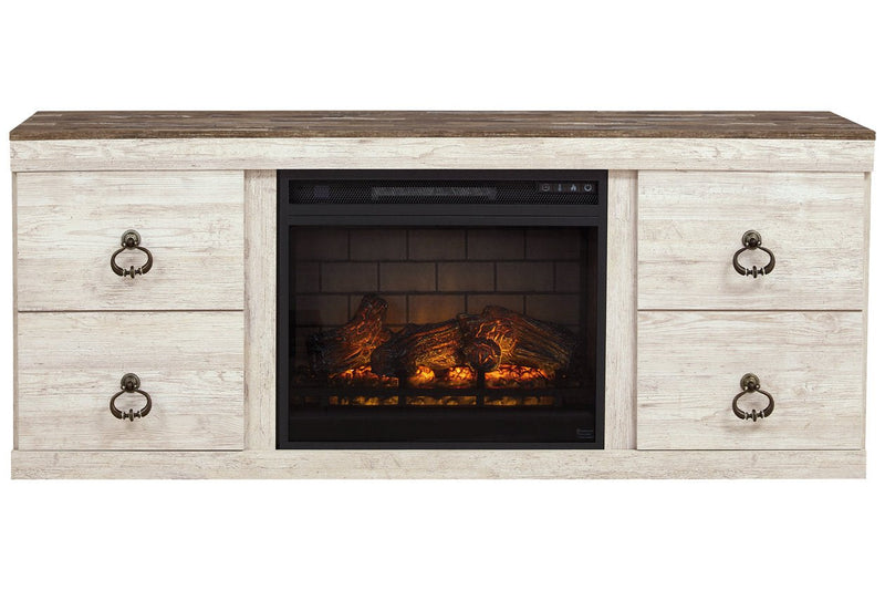 Willowton Whitewash TV Stand with Electric Fireplace - DMV FurnitureTV Stand