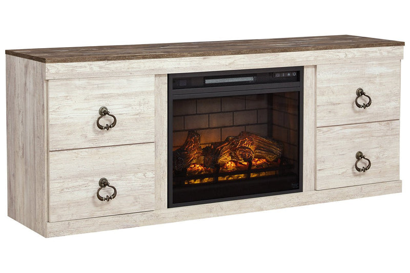 Willowton Whitewash TV Stand with Electric Fireplace - DMV FurnitureTV Stand